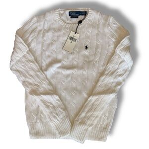 Polo by Ralph Lauren Women’s White Cable-Knit Crew Sweater